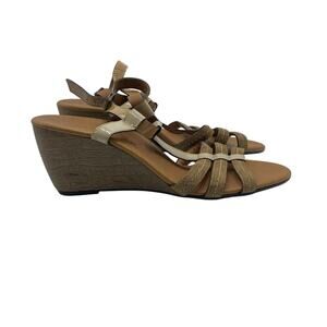 PAUL GREEN Wedge Sandals Strappy Heel Beige Tan Brown Size 7.5